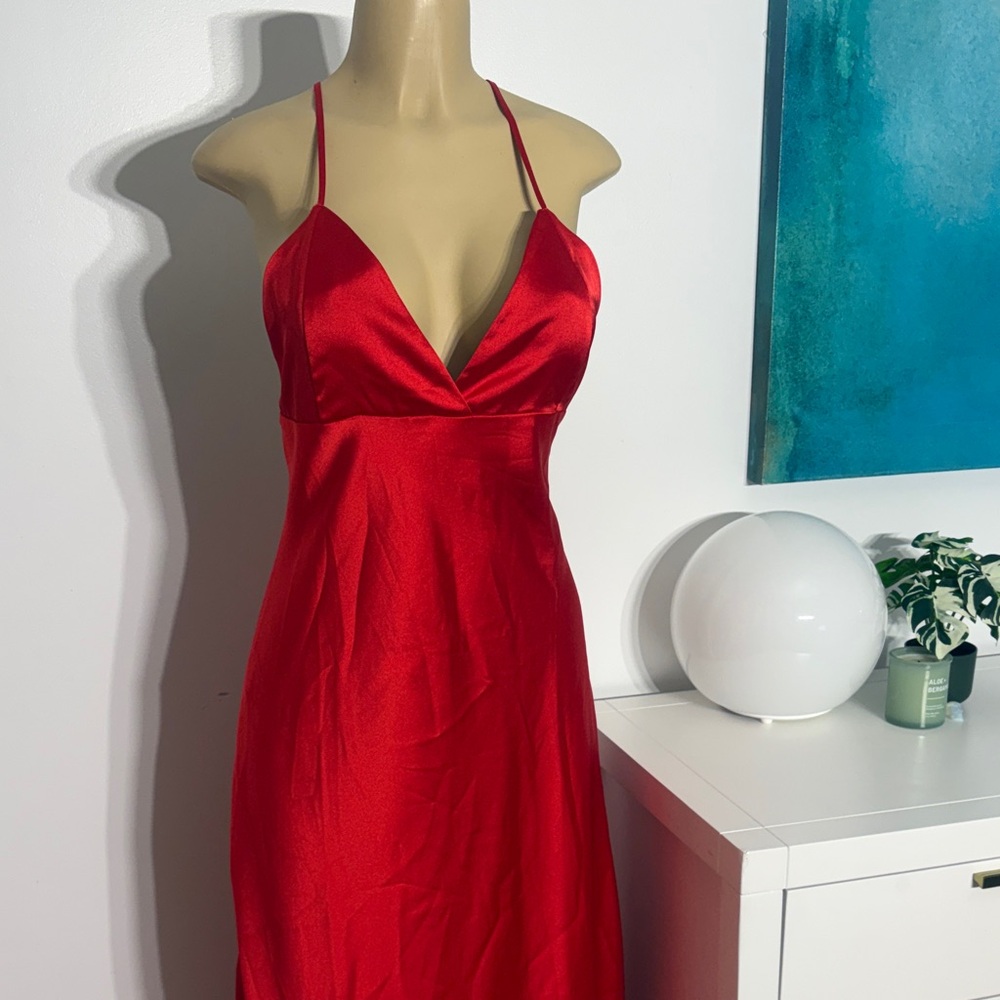 Forever 21 Red Satin Halter Maxi Dress - Picture 2 of 9